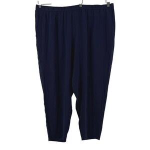 Eileen Fisher Silk Georgette Crepe Slouchy Ankle Pant Midnight Navy Women 3X NWT